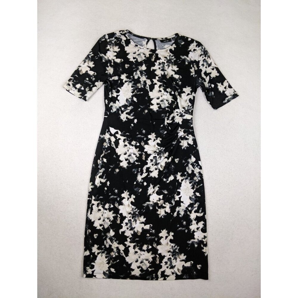 APT. 9 - WOMEN'S BLACK & WHITE PRINT SHORT SLEEVE STRETCH KNIT SHEATH DRESS - XS